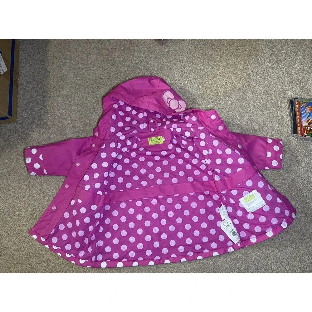 Western Chief Kids Hello Kitty Cutie Dot Pink Hooded Rain Coat Size 2T